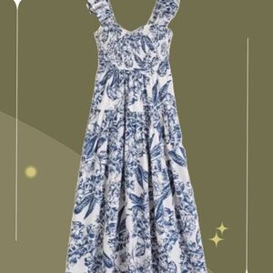✨ Abercrombie Ruffle Smocked Midi Dress In Blue Floral Size M